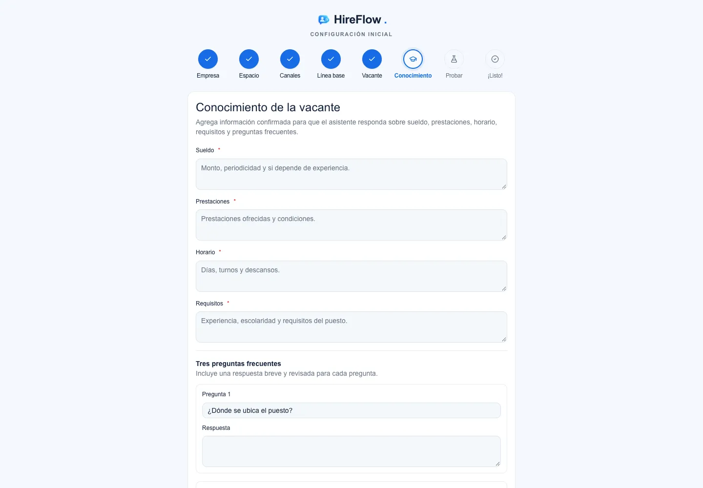 Pasos de la configuración guiada