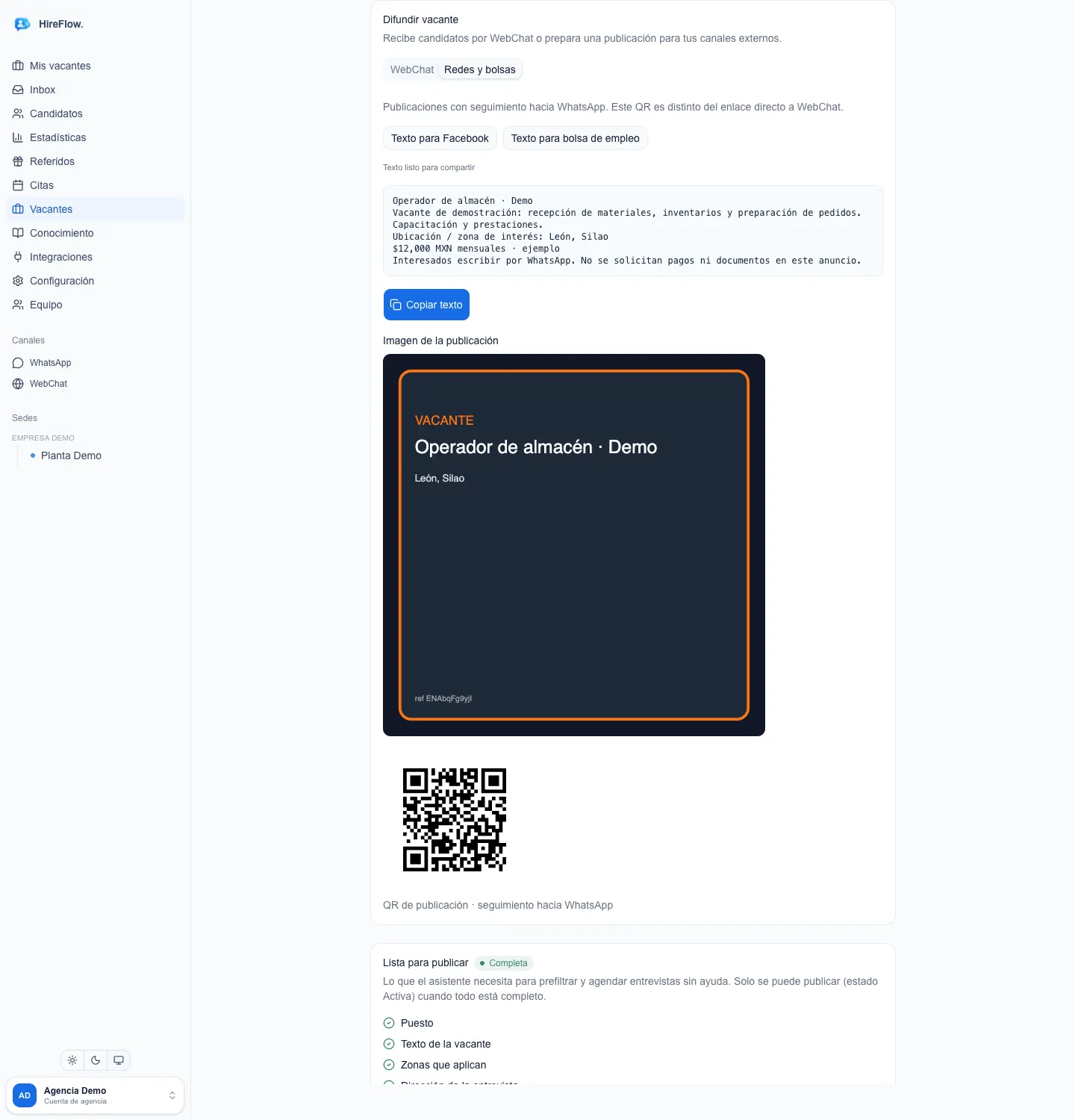 Difundir vacante: redes y bolsas